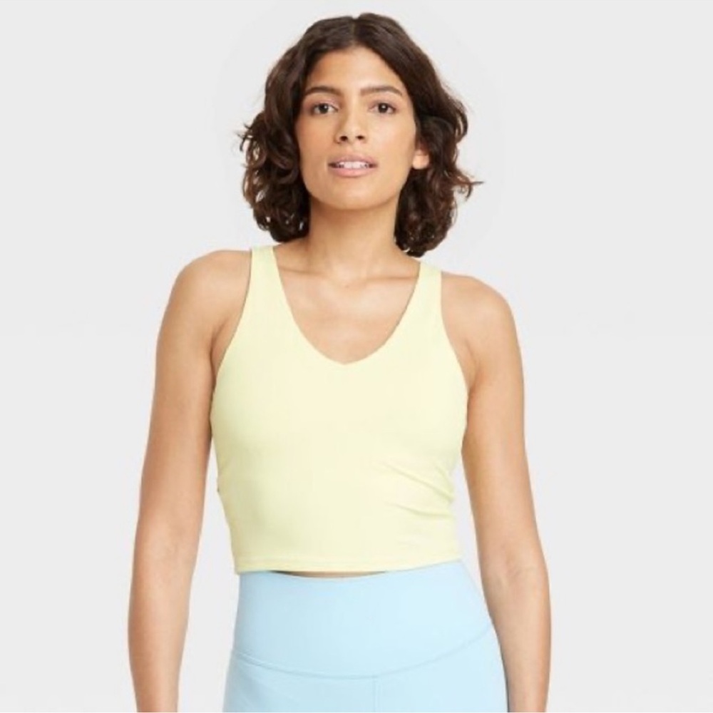 NWT Women’s All In Motion Flex V-Neck Bra Tank Ribbed XXL Lemon Yellow